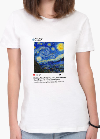 Белая демисезон футболка женская инстаграм звёздная ночь винсент ван гог (instagram van gogh) белый (8976-2965) xxl MobiPrint