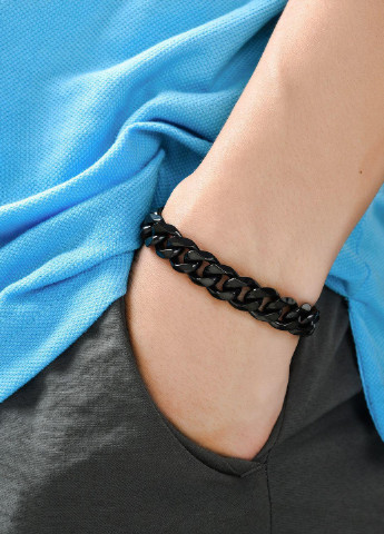 Черный мужской Браслет цепочка на руку из нержавеющей стали кубинского плетения 19см No Brand (254346314)
