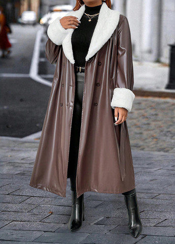 Коричневе зимнє Пальто двобортне SHEIN