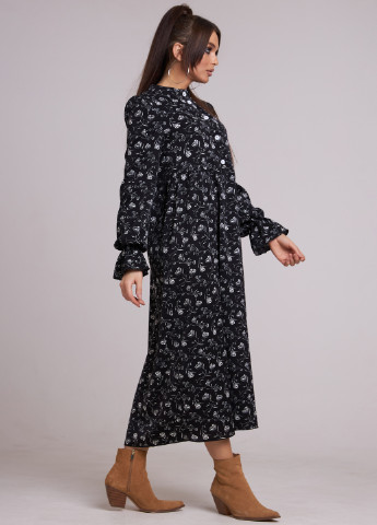 Чорна кежуал сукня сорочка ST-Seventeen з квітковим принтом