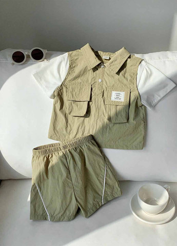 Зеленый летний костюм (поло, шорты) с шортами SHEIN