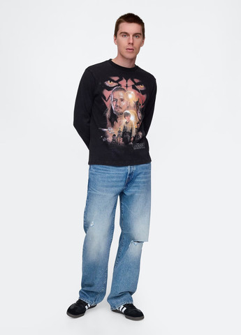 Лонгслів Gap персонажі чорний кежуали бавовна, трикотаж