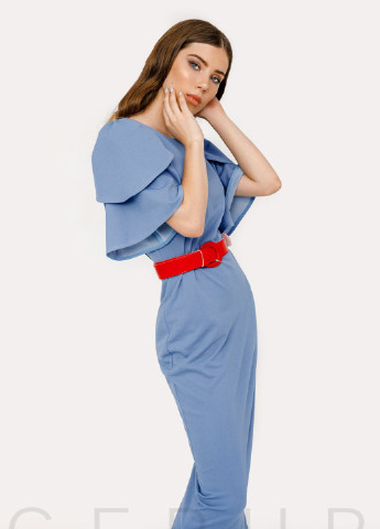 Голубое деловое облегающее деловое платье Gepur однотонное