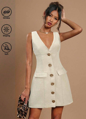 Кремовое коктейльное, кэжуал платье SHEIN однотонное