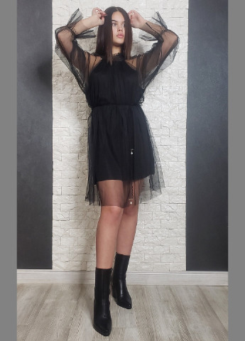 Чорна коктейльна сукня а-силует Fiordaliso однотонна