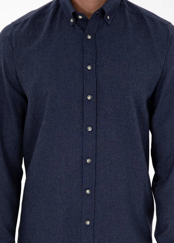 Темно-синяя кэжуал рубашка однотонная Pierre Cardin