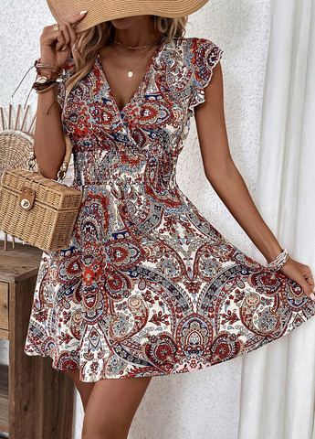 Комбинированное кэжуал платье клеш SHEIN турецкие огурцы