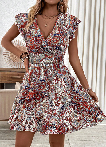 Комбинированное кэжуал платье клеш SHEIN турецкие огурцы