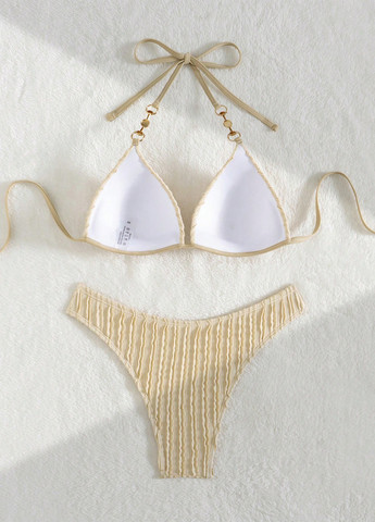 Кремовый летний купальник (лиф, трусики) халтер, раздельный SHEIN