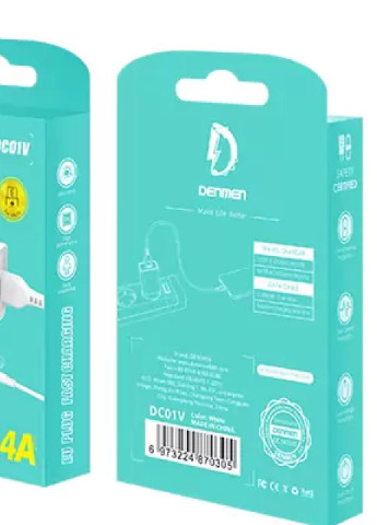 Мережевий зарядний пристрій Denmen DC01V + кабель microUSB USB 2.4A Білий No Brand (255916032)