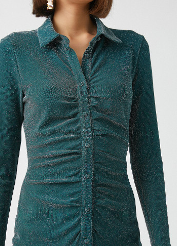 Темно-бирюзовое кэжуал платье рубашка KOTON однотонное