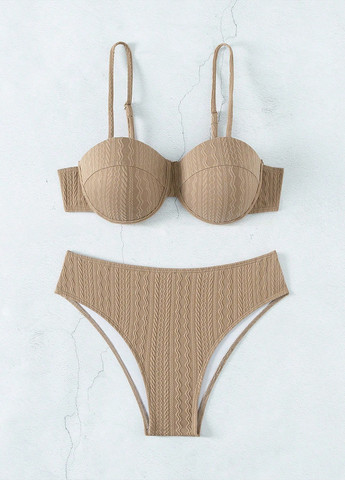 Темно-бежевый летний купальник (лиф, трусики) балконет, раздельный SHEIN