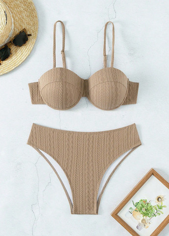 Темно-бежевый летний купальник (лиф, трусики) балконет, раздельный SHEIN