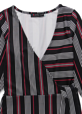 Черное кэжуал платье на запах Even&Odd в полоску