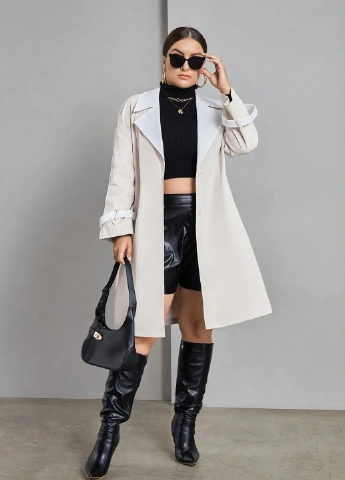 Плащ SHEIN тренчкот без застежки демисезон (330763217)