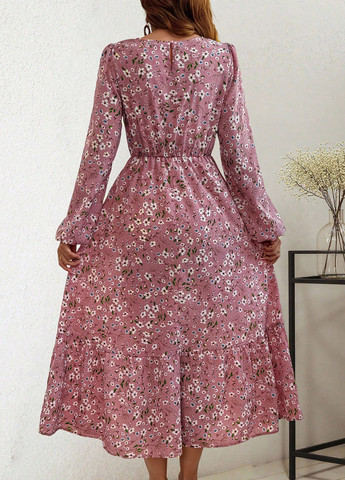 Розовое праздничный, кэжуал платье клеш SHEIN с цветочным принтом