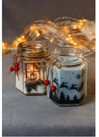 Новогодняя подарочная handmade свеча "Сани" белая 38-40 часов горения BeautlyMaysternya (255288274)