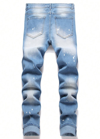 Голубые демисезонные слим джинсы SHEIN