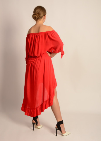 Красное коктейльное платье со шлейфом New Collection однотонное