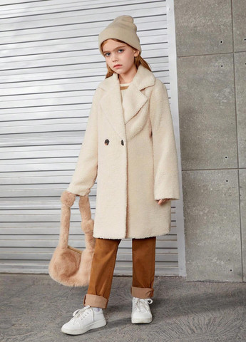 Кремове зимнє Пальто двобортне SHEIN