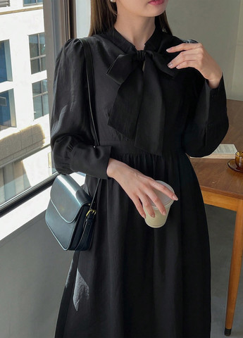 Черное деловое, кэжуал платье рубашка, клеш SHEIN однотонное