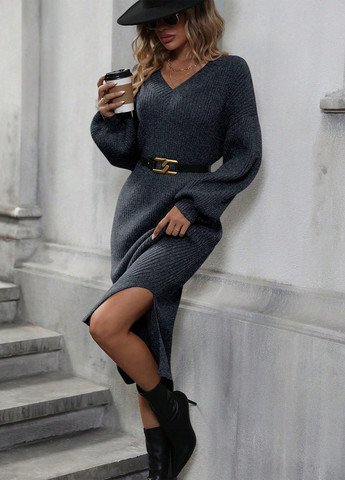 Темно-сіра кежуал сукня сукня светр SHEIN меланжева