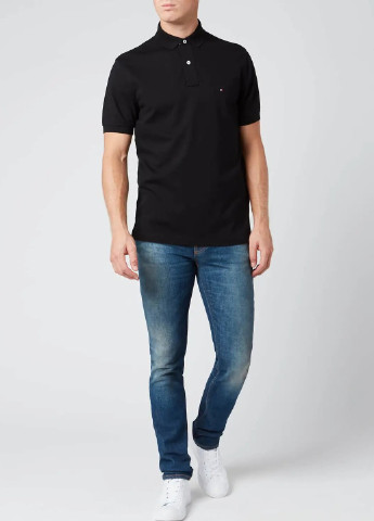 Черная футболка-поло мужское для мужчин Tommy Hilfiger с логотипом