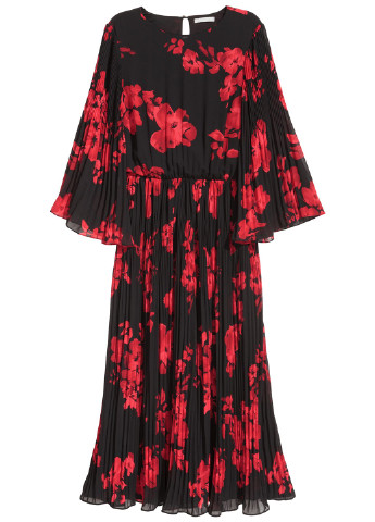 Чорна кежуал сукня плісована H&M з квітковим принтом