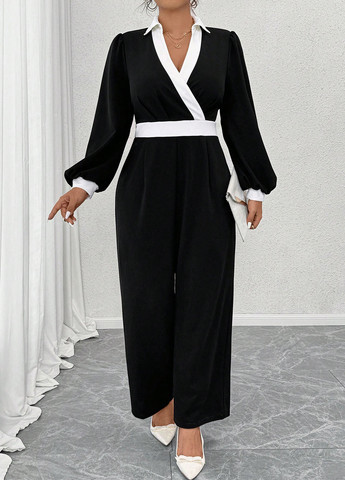 Комбинезон SHEIN комбинезон-брюки колор блок чёрно-белого кэжуал полиэстер