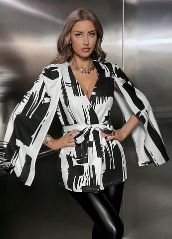 Черно-белый женский жакет SHEIN с абстрактным узором - демисезонный