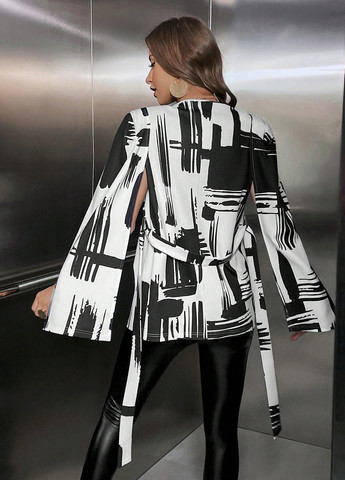 Черно-белый женский жакет SHEIN с абстрактным узором - демисезонный