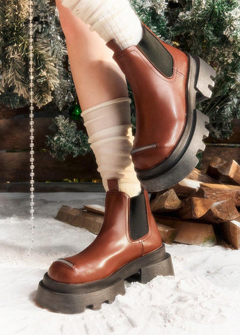 Осенние ботильоны челси SHEIN с молнией, на тракторной подошве из искусственной кожи