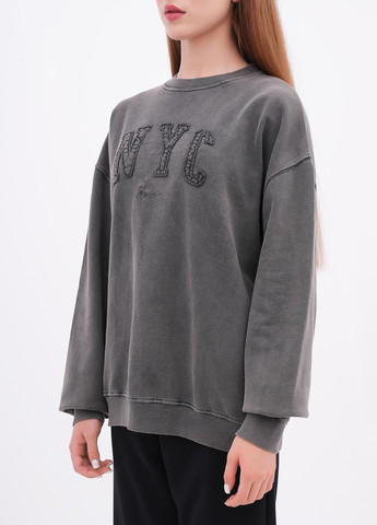 Сірий світшот EQUILIBRI однотонний вишивка, нашивки (346898636)