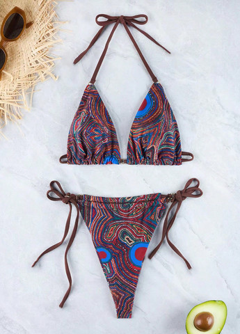 Темно-коричневий літній купальник (ліф, трусики) бікіні, халтер, роздільний SHEIN