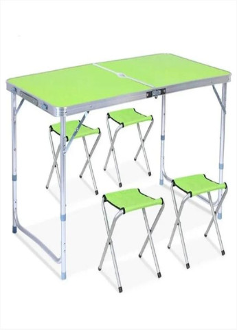 Розкладний стіл для пікніка кемпінгу зі стільцями 120х60х70 см з регулюванням висоти у валізі Салатовий (01247784) Francesco Marconi (224437173)