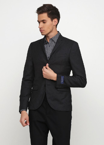 Пиджак H&M с длинным рукавом однотонный тёмно-серый кэжуал