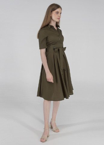 Оливковое (хаки) кэжуал платье рубашка Viravi Wear однотонное