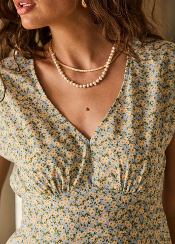 Голубое кэжуал платье а-силуэт SHEIN с цветочным принтом