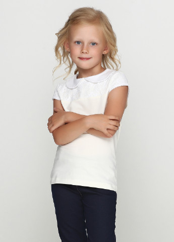 Молочная однотонная блузка с коротким рукавом Vidoli летняя