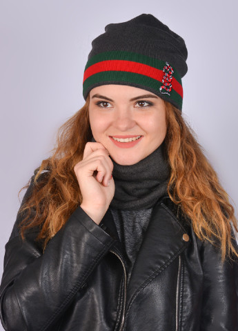 Темно-серый зимний комплект (шапка, шарф) Premium