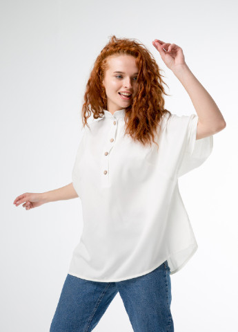 Біла літня дизайнерська блуза оверсайз силуету INNOE Блуза оверсайз