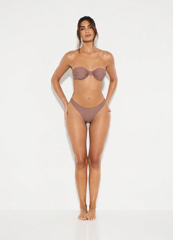 Светло-коричневый летний купальник (лиф, трусики) бандо, раздельный SHEIN