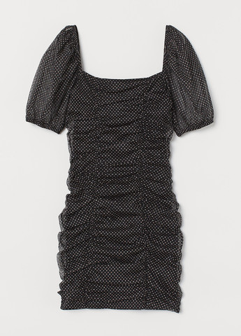Черное вечернее платье H&M в горошек