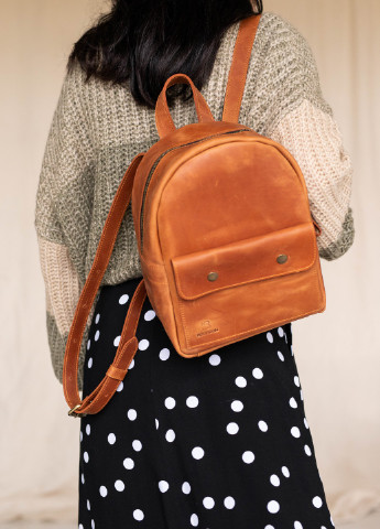Стильный женский мини-рюкзак ручной работы коньячного цвета из натуральной кожи с легким матовым эффектом Boorbon (253702454)