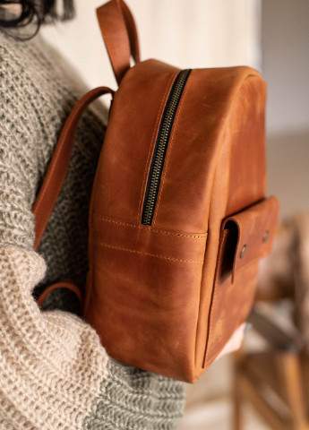 Стильный женский мини-рюкзак ручной работы коньячного цвета из натуральной кожи с легким матовым эффектом Boorbon (253702454)