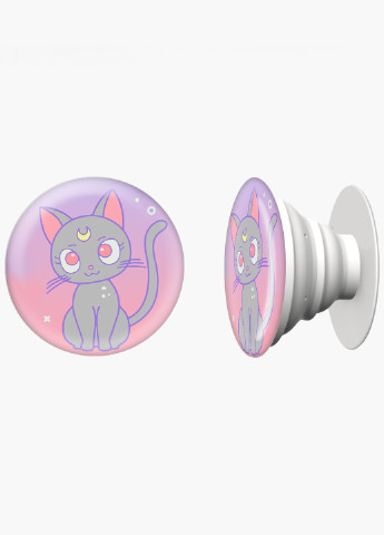 Попсокет (Popsockets) тримач для смартфону Місяць Кішка Сейлор Мун (anime Sailor Moon Cats) (8754-2920) Чорний MobiPrint (229014791)