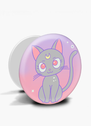 Попсокет (Popsockets) тримач для смартфону Місяць Кішка Сейлор Мун (anime Sailor Moon Cats) (8754-2920) Чорний MobiPrint (229014791)