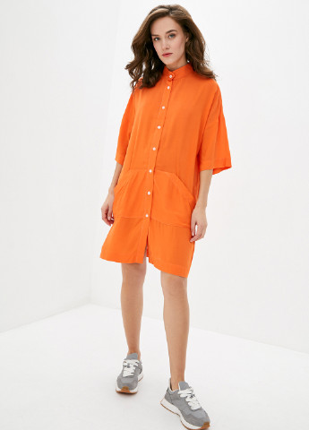 Оранжевое кэжуал платье рубашка, оверсайз Silence однотонное