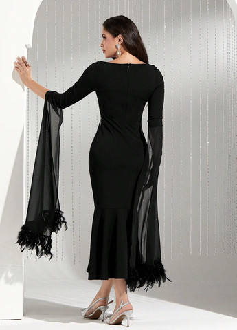 Чорна вечірня сукня SHEIN однотонна