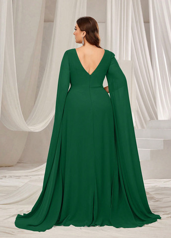 Темно-зелена святковий, вечірня сукня сукня-кейп, а-силует, з відкритою спиною SHEIN однотонна